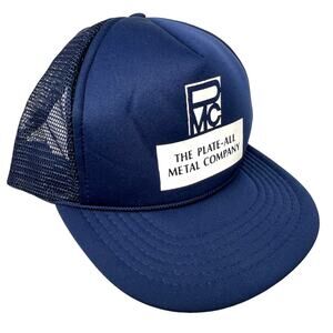 Vtg The Plate-All Metal Company Trucker Hat Snapback Mesh Foam Navy